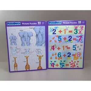 Lot 2 Vintage Puzzle Patch Picture Puzzles Animals & Numbers
